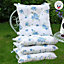 Set of 4 Blue Floral Cotton Outdoor Summer Garden Seat Pad Cushions