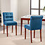 Set of 4 Blue Linen Padded Dining Chair Set High Back Kitchen Chair Accent Chair with Wooden Legs