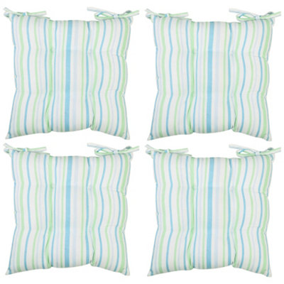 Set of 4 Blue Striped Cotton Indoor Outdoor Garden Furniture Dining Chair Seat Pad Cushions (L)40cm x (W)40cm