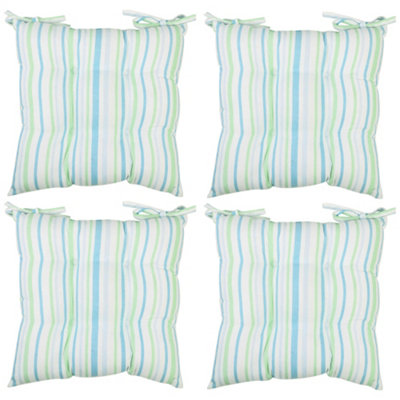 Set of 4 Blue Striped Cotton Indoor Outdoor Garden Furniture Dining Chair Seat Pad Cushions