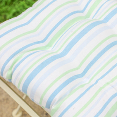 Set of 4 Blue Striped Cotton Indoor Outdoor Garden Furniture Dining Chair Seat Pads