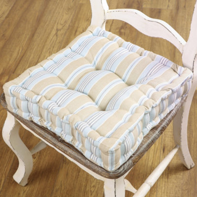 Set of 4 Blue Striped Indoor Dining Chair Seat Pad Box Cushions