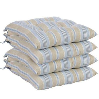 Set of 4 Blue Striped Indoor Dining Chair Seat Pad Cushions