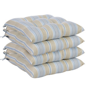 Set of 4 Blue Striped Indoor Dining Chair Seat Pad Cushions