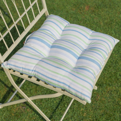 Set of 4 Blue Striped Indoor Dining Chair Seat Pad Cushions