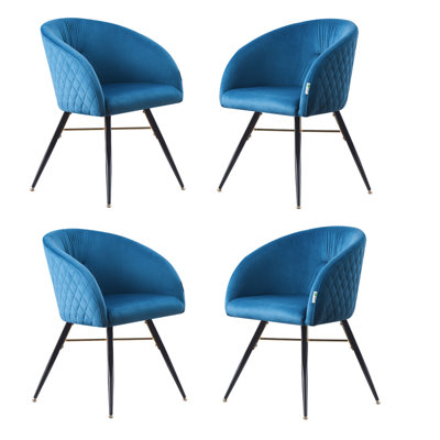 Set of 4 Blue Vittorio Velvet Dining Chairs Upholstered Chairs for Dining Room Armchair