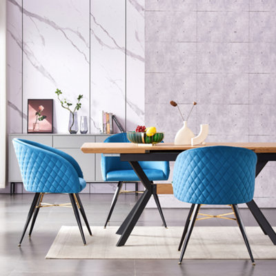 Set of 4 Blue Vittorio Velvet Dining Chairs Upholstered Chairs for Dining Room Armchair