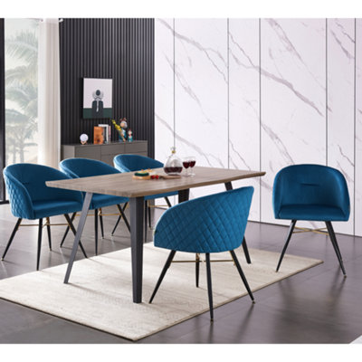 Set of 4 Blue Vittorio Velvet Dining Chairs Upholstered Chairs for Dining Room Armchair