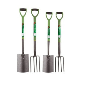 Set of 4 Border Fork,Border Spade, Digging Fork & Digging Spade Garden Farming Lightweight Gardening Hand Tools Soft Plastic Handl