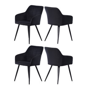 Set of 4 Camden Velvet Dining Chairs Upholstered Dining Room Chairs Black
