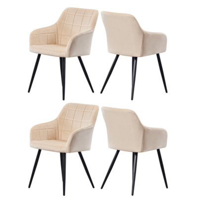 Set of 4 Camden Velvet Dining Chairs Upholstered Dining Room Chairs Cream