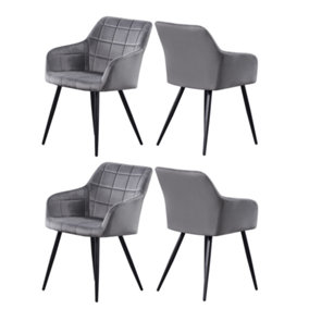 Set of 4 Camden Velvet Dining Chairs Upholstered Dining Room Chairs Dark Grey