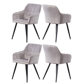 Set of 4 Camden Velvet Dining Chairs Upholstered Dining Room Chairs Light Grey