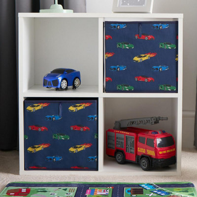Set Of 4 Car Racer Storage Box Cubes Folding Space Saving Shelf Boxes