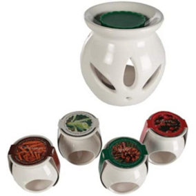 Set Of 4 Ceramic Oil Burner Melts Wax Candle Tart Tea Light Aroma Lamp + Scents