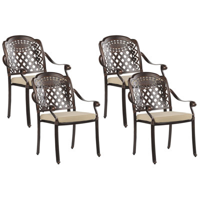 Set of 4 Chairs with Cushions Metal Dark Brown MANFRIA