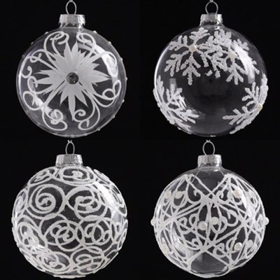 Set of 4 Clear Snowflakes Ball Christmas Decoration Set Xmas Ornament