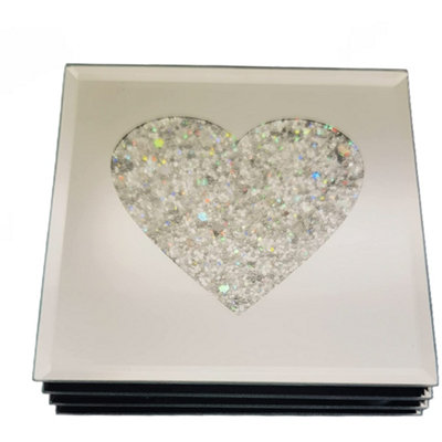 Set Of 4 Coasters Crystal Sparkle Heart Rainbow Colors Glitter Mirrored