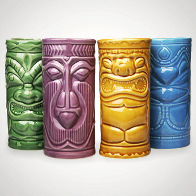 Set of 4 Colourful Party Tiki Mugs