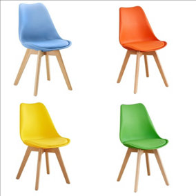 Set of 4 Colourful Tulip Wood Chairs Blue Orange Green Yellow Chairs