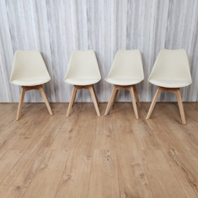 Set of 4 Cream Dining Chairs PU Leather with Soft Padded Seat for Dining Room