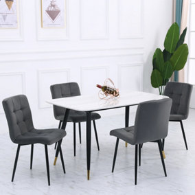 Set of 4 Dark Grey Dining Chair Set Frosted Velvet Kitchen Chairs Accent Chair with Metal Legs