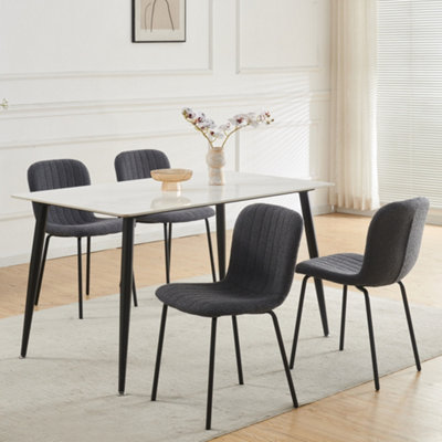 Set of 4 Dark Grey Linen Fabric Dining Chairs with Upholstered Seat and Metal Legs-Bella by MCC