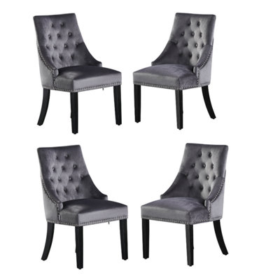 Set of Dark Grey Velvet Dining Chairs Ergonomic Scoop