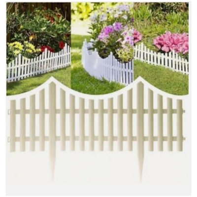 Set of 4 Decorative Garden Fencing White Plastic garden edging border For Grass Lawn, Patio and Flower Bed edging