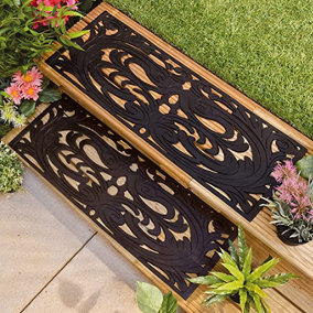 Set of 4 Decorative Rubber Step Mats - 75 x 25cm Wrought Iron Effect Indoor or Outdoor Weather Resistant Non Slip Mats