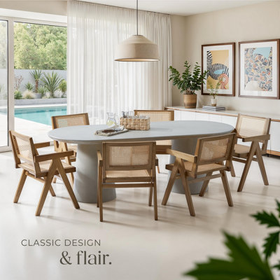 Set of Dining Chair Lizzy with Mid-Century Modern Design, Rattan