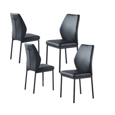 Set of 4 Dining Chairs in Black Faux Leather & Metal Frame
