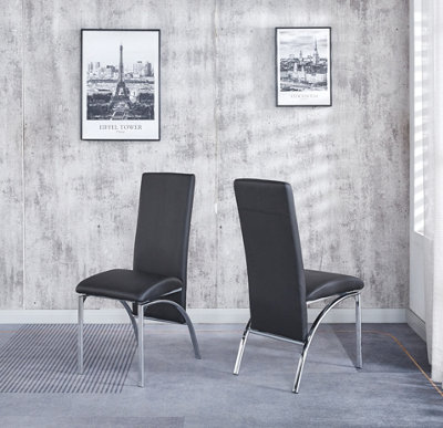 Set of 4 Dining Chairs in Faux Leather Chrome Frame Solid Build