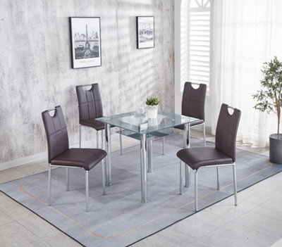 Set of 4 Dining Chairs in Faux Leather Chrome Frame Solid Build