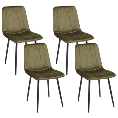 Set of 4 Dining Chairs KALISPELL Velvet Olive Green