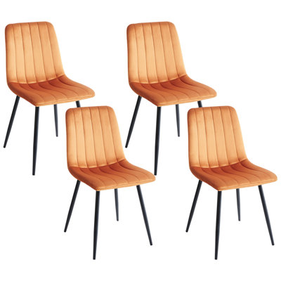 Set of 4 Dining Chairs KALISPELL Velvet Orange
