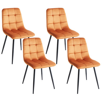 Set of 4 Dining Chairs POWELL Velvet Orange