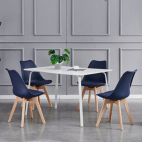 Set of 4 Dining Chairs with Solid Wooden Legs and Seat Cushion Pads in Blue- Eva by MCC Direct
