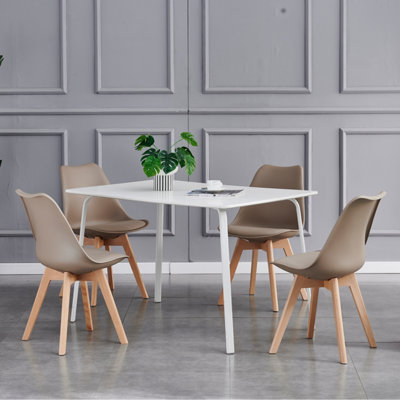 Set of 4 Dining Chairs with Solid Wooden Legs and Seat Cushion Pads in Brown - Eva by MCC