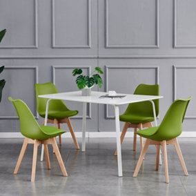 Set of 4 Dining Chairs with Solid Wooden Legs and Seat Cushion Pads in Green - Eva by MCC
