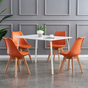 Set of 4 Dining Chairs with Solid Wooden Legs and Seat Cushion Pads in Orange - Eva by MCC