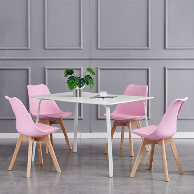 Set of 4 Dining Chairs with Solid Wooden Legs and Seat Cushion Pads in ...