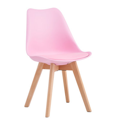 Set of 4 Dining Chairs with Solid Wooden Legs and Seat Cushion Pads in Pink- Eva by MCC