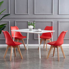 Set of 4 Dining Chairs with Solid Wooden Legs and Seat Cushion Pads in Red - Eva by MCC