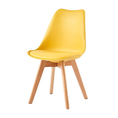 Set of 4 Dining Chairs with Solid Wooden Legs and Seat Cushion Pads in Yellow - Eva by MCC