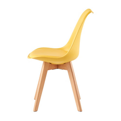 Set of 4 Dining Chairs with Solid Wooden Legs and Seat Cushion Pads in Yellow - Eva by MCC