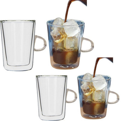 Set of 4 Double Wall Coffee / Tea Mugs 250ml with Handles Insulated Heat-Resistant Glass Cups 26-28