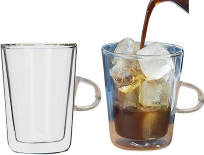 Set of 4 Double Wall Coffee / Tea Mugs 250ml with Handles Insulated Heat-Resistant Glass Cups 26-28