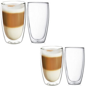 Set of 4 Double Wall Tumbler Glasses 400ml Insulated Heat-Resistant Glass 26-20