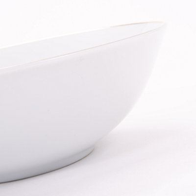 Set of 4 Durable White Ceramic Dinner Bowls with Dual Shiny Gold Plated ...